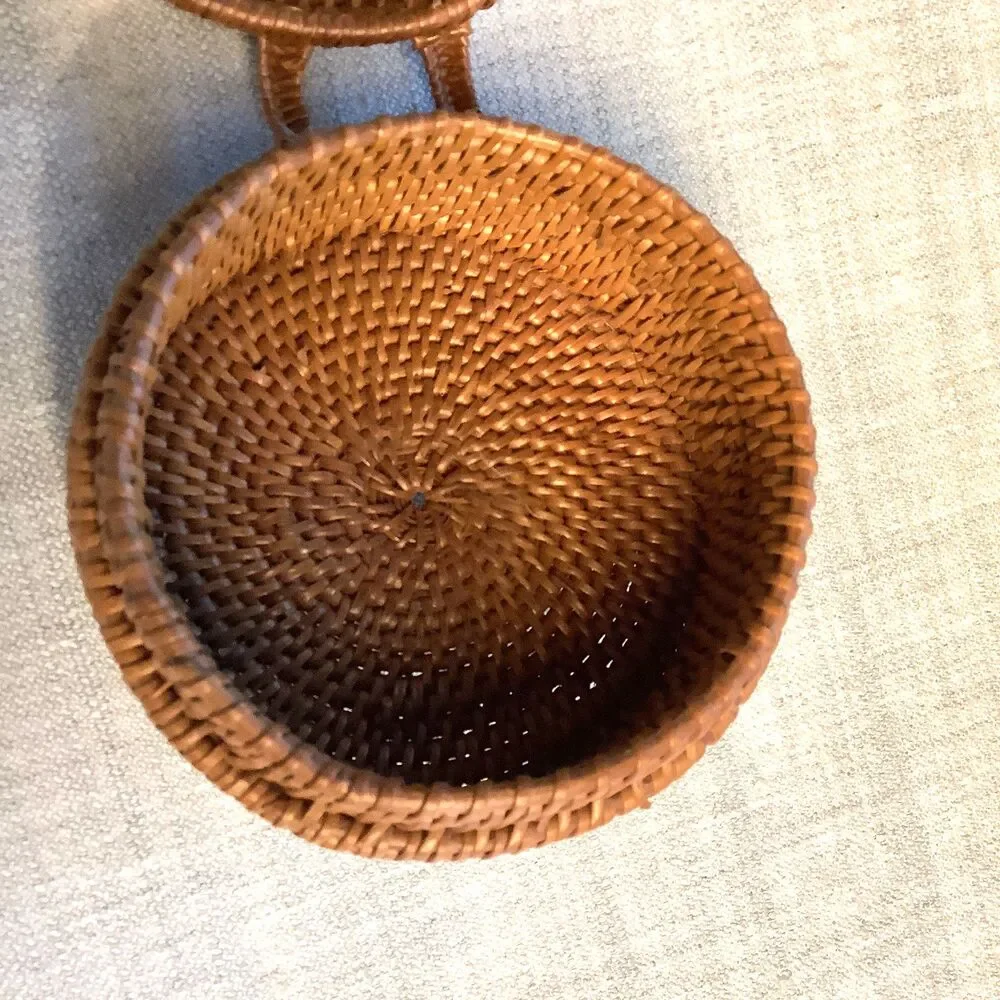 Vintage Bali Basket Round Handwoven Ata Rattan Trinket Box Jewelry with Lid